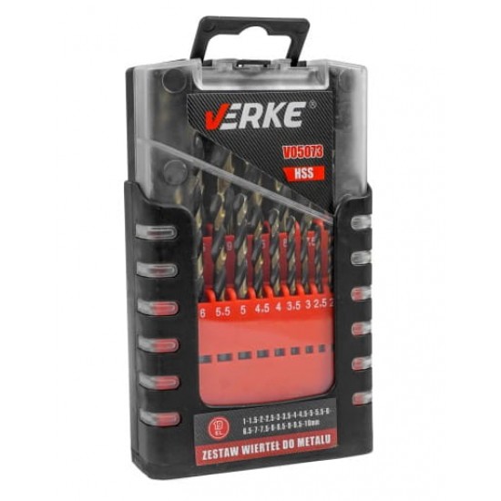 Metal drill bit set HSS, 19pres., 1-10 mm, VERKE Items quantity 19 pcs 380017