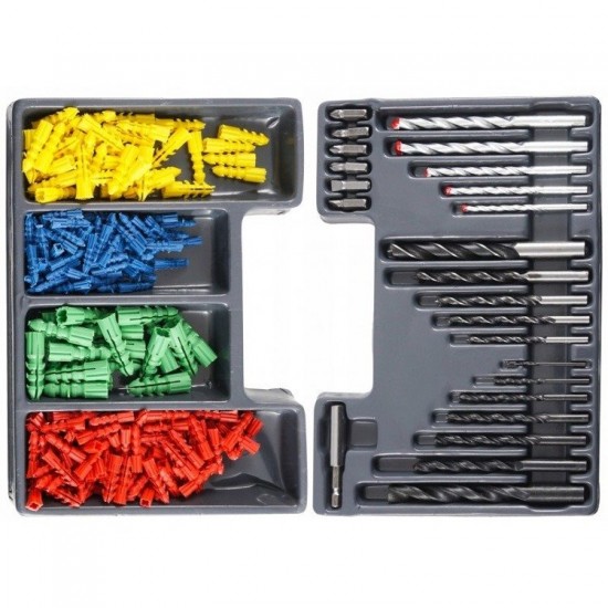 Set of drill bits and dowels (Metal, wood, concrete) 300pcs, VERKE Items quantity 300 pcs 380023