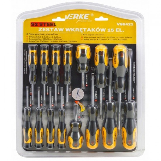 Screwdriver set 15 pcs, S2, PREMIUM LINE VERKE Items quantity 15 pcs 380108