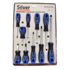 Screwdriver set 10 pcs., Phillips Pozidriv Slotted SILVER Items quantity 10 pcs 331159
