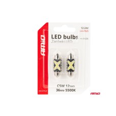 CANBUS Festoon C5W 12SMD 2016 36mm White 12V 24V LED Bulbs AMIO-04236 Items quantity 2 pcs 3504236