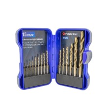Set of metal drill bits 15pr(1.5-2pcs,2-2pcs,2.5-2pcs,3,3.2,3.5,4,4.5,5,6,8,10mm)in a case, FORSAGE, 924U15 Items quantity 15 pcs 3692415
