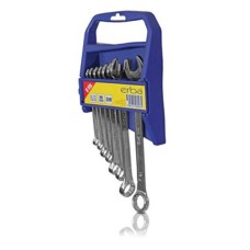 8pc combination wrench set (8,9,10,11,13,14,17,19mm) (holder) CV / DIN Material: chrome vanadium, chrome finish, DIN 3113 in practical wrench set: 8, 9, 10, 11, 13, 14, 17, 19mm3113 ERBA 06093 Items quantity 8 pcs 3706093