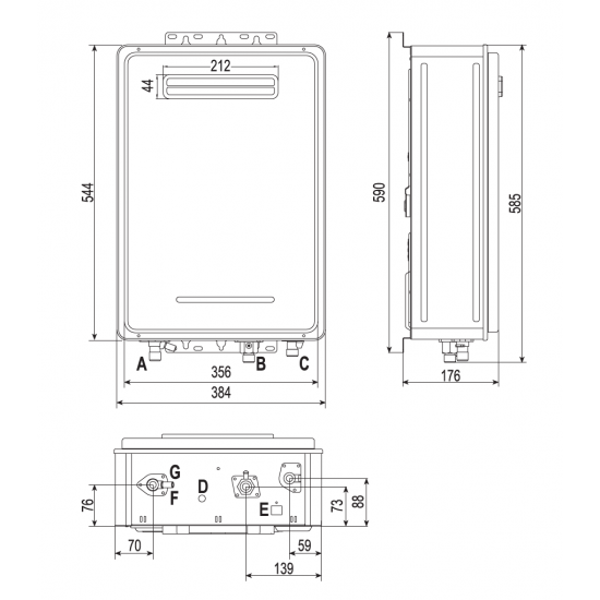 Wall-mounted gas water heater for outdoor installation without chimneys EXTERNO 26 NG