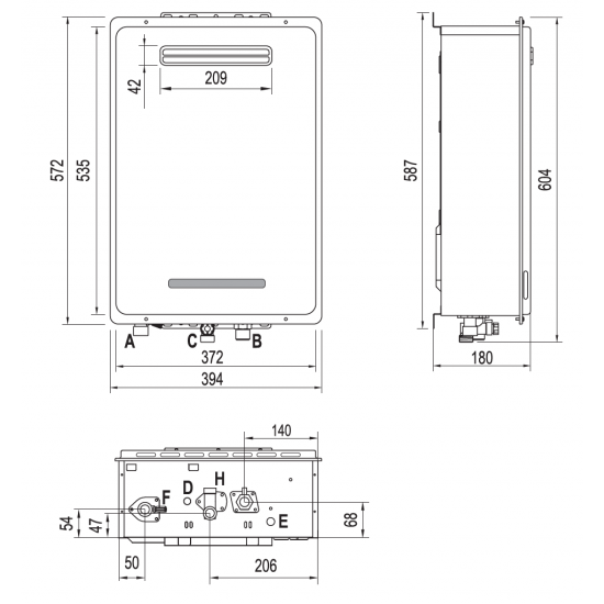 Wall-mounted gas water heater for outdoor installation without chimneys EXTERNO 26 NG